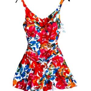 Aidonger Ruched One Piece Swim Dress Womens Medium Multicolor Floral Stretch